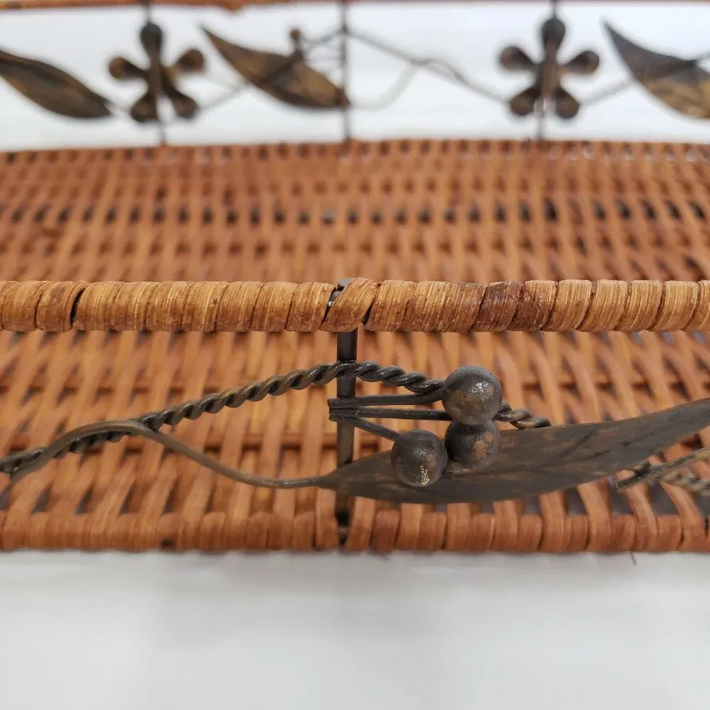 Beautiful Rectangle Weaved Wicker and Metal 'Leaves' Tray Basket (10 x 17)